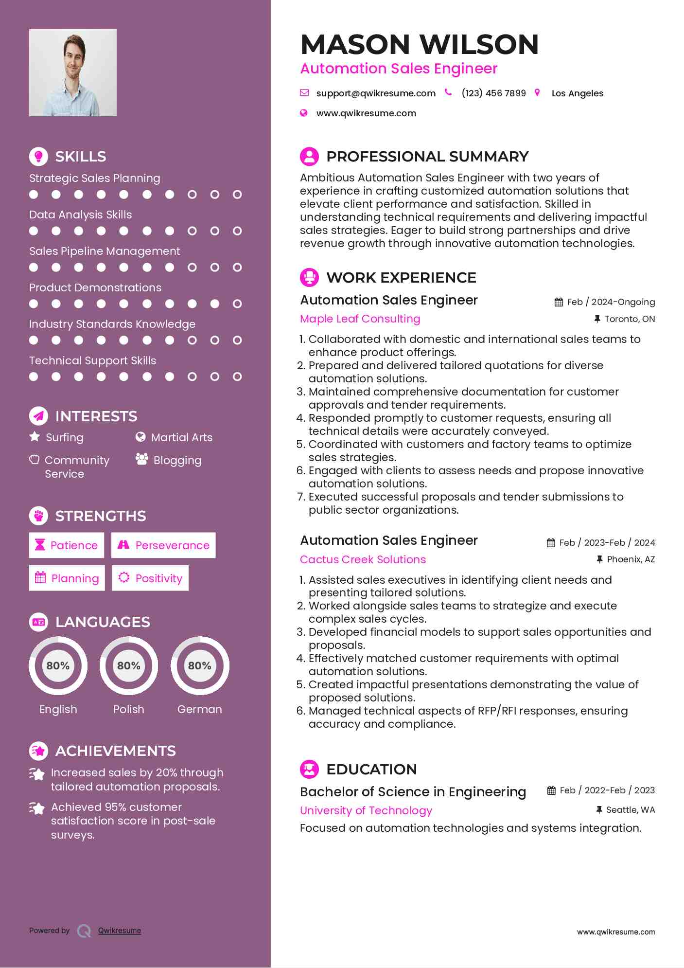 Automation Sales Engineer Resume Sample