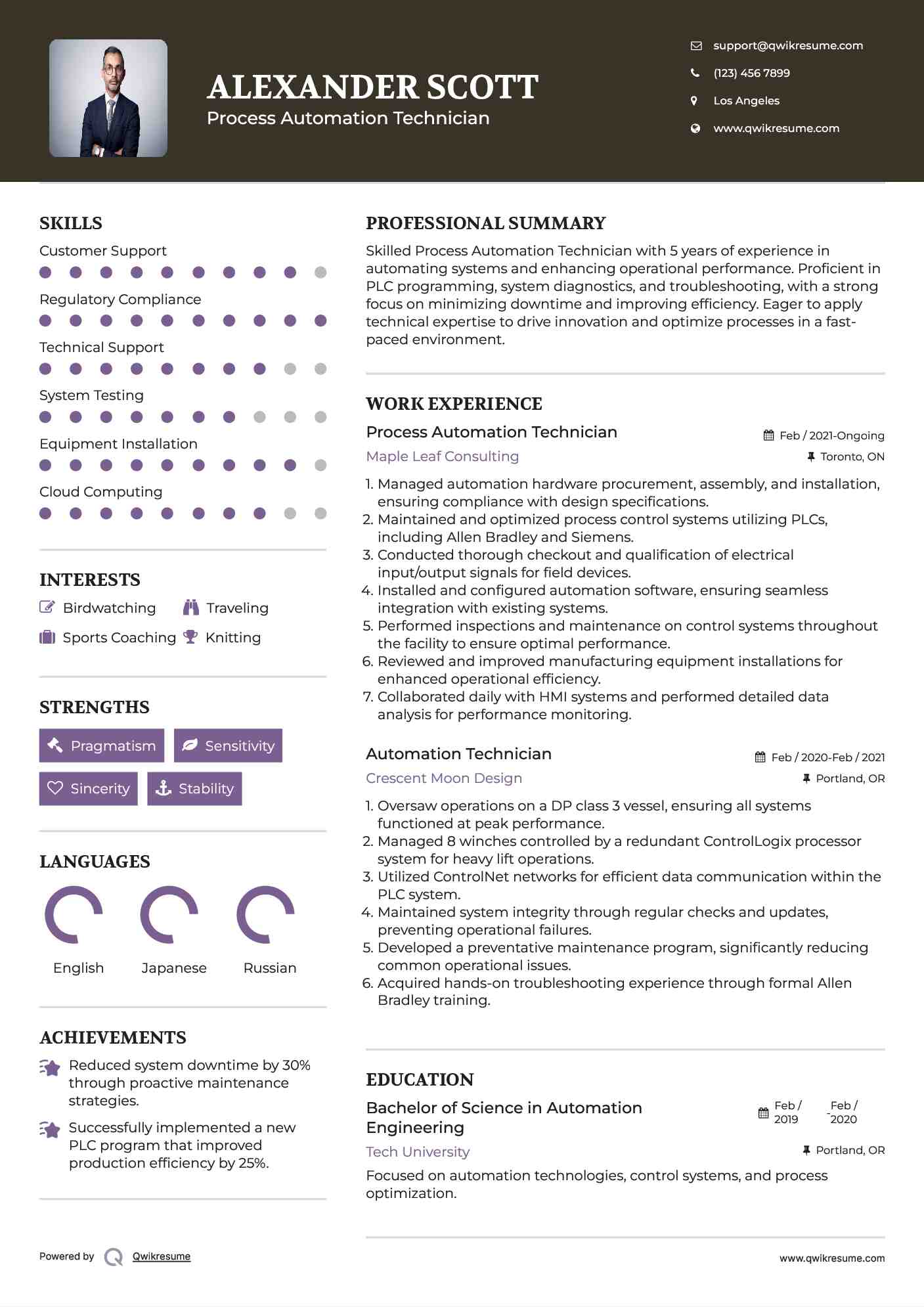 Automation Technician Resume Samples QwikResume