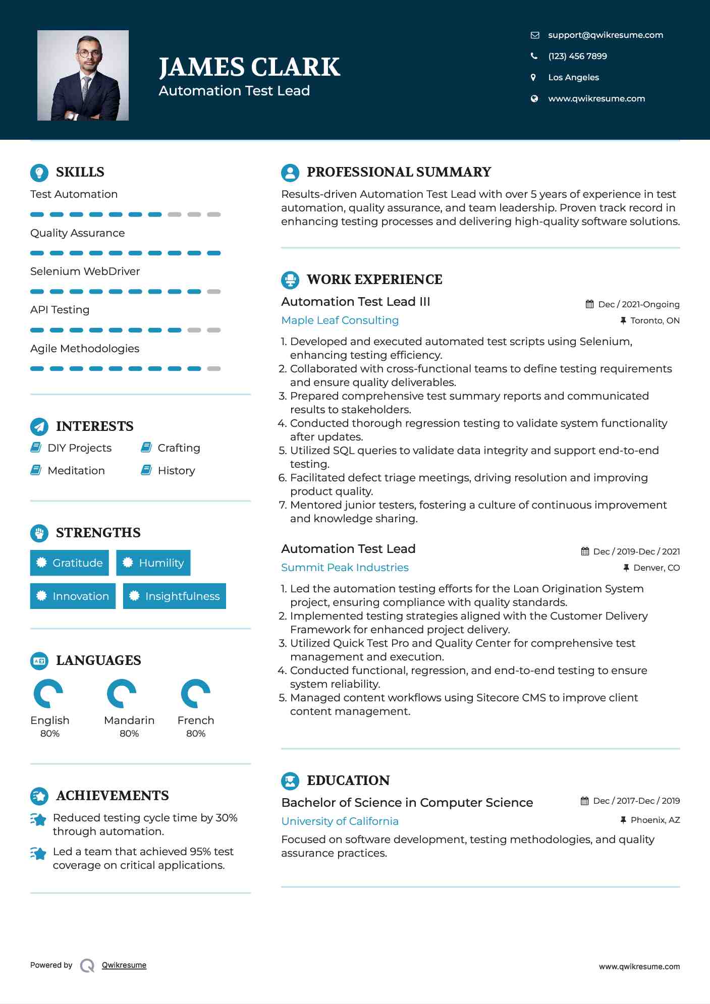 Automation Test Lead III Resume Model
