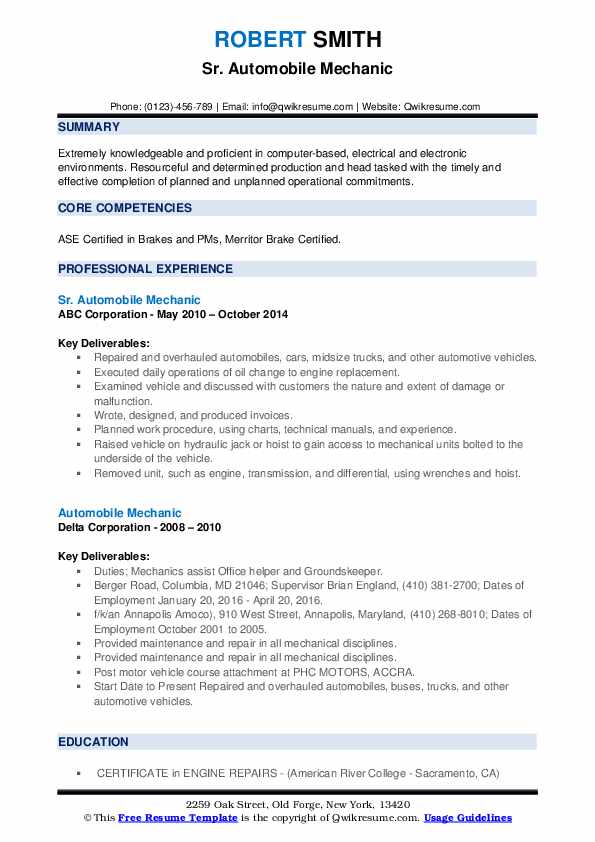 Automobile Mechanic Resume Samples - Automobile Mechanic 1594125250 Pdf 