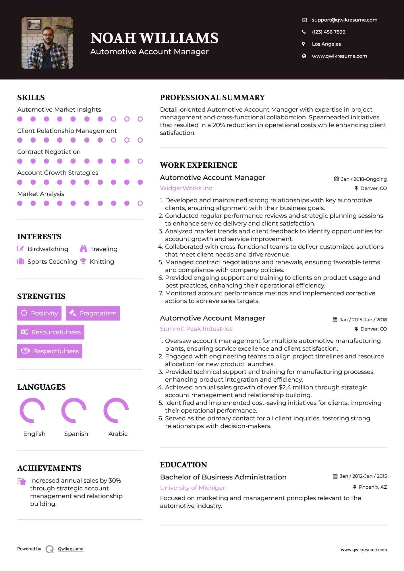 Automotive Account Manager Resume Template