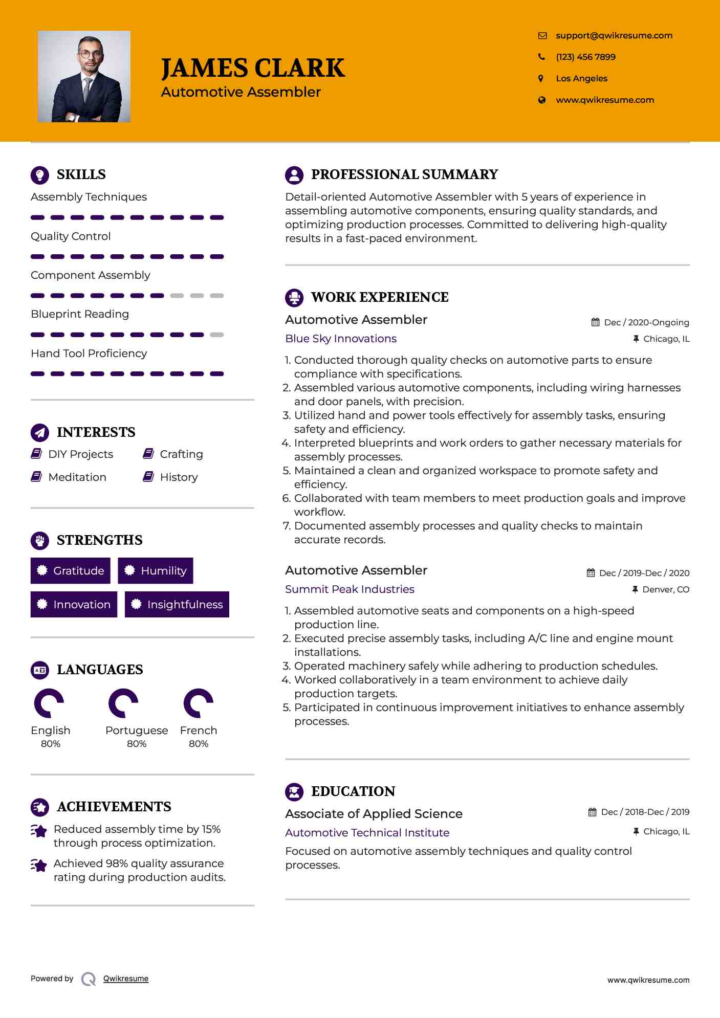 Automotive Assembler Resume Samples QwikResume