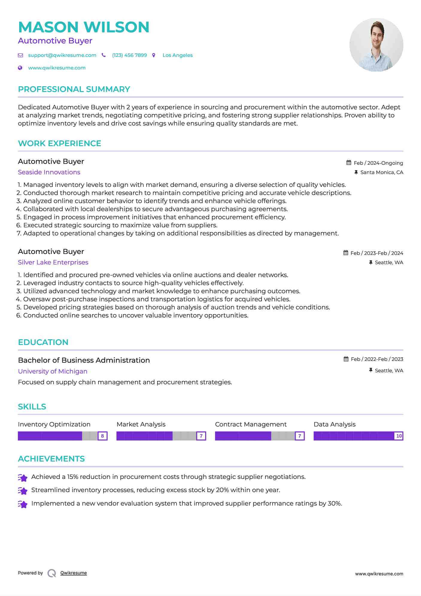 Automotive Buyer Resume Example