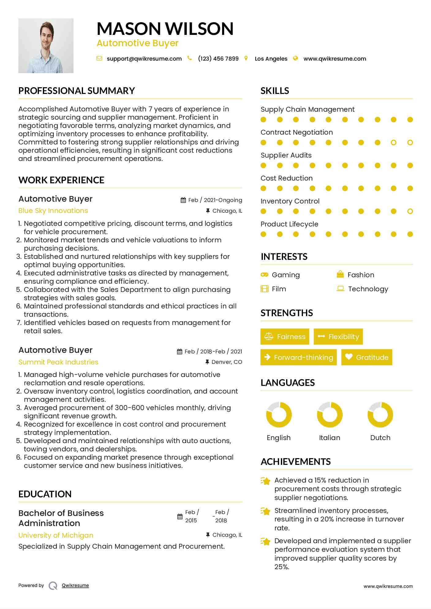 Automotive Buyer Resume Example