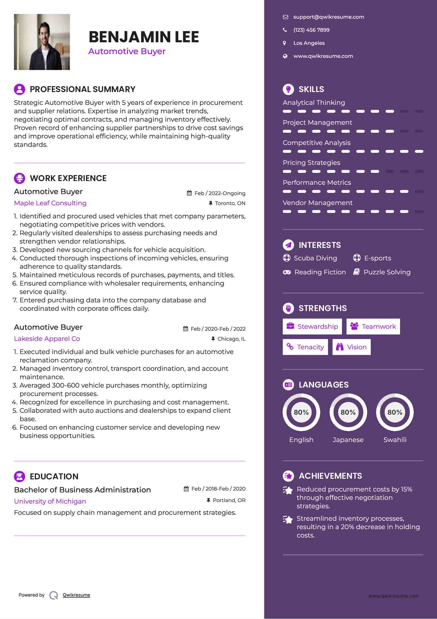 Automotive Buyer Resume Sample