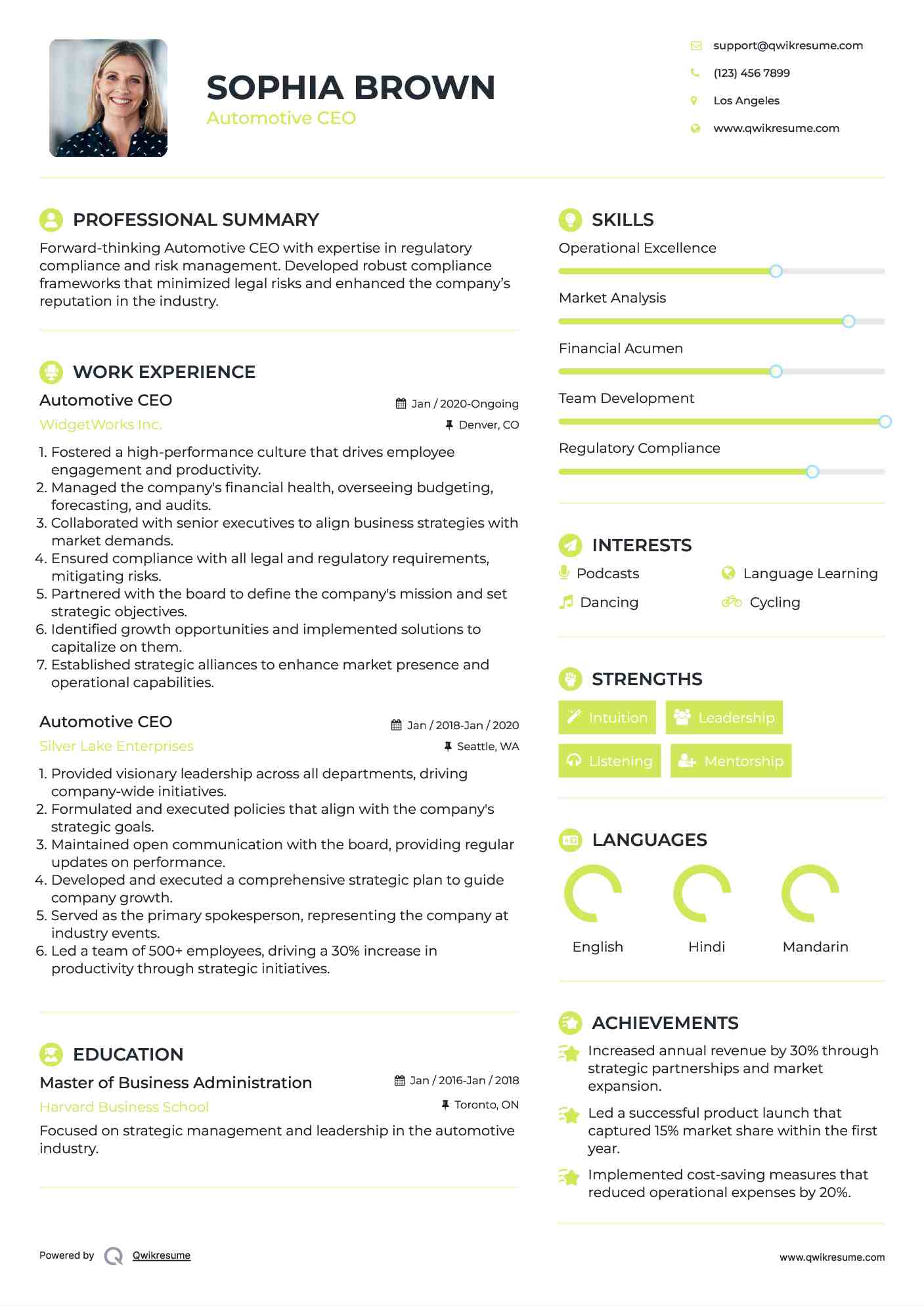 Automotive CEO Resume Sample