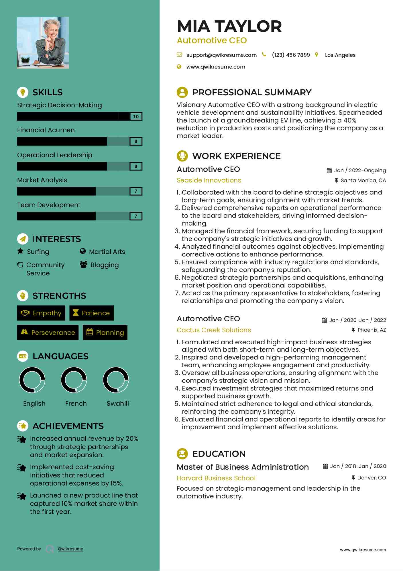 Automotive CEO Resume Format