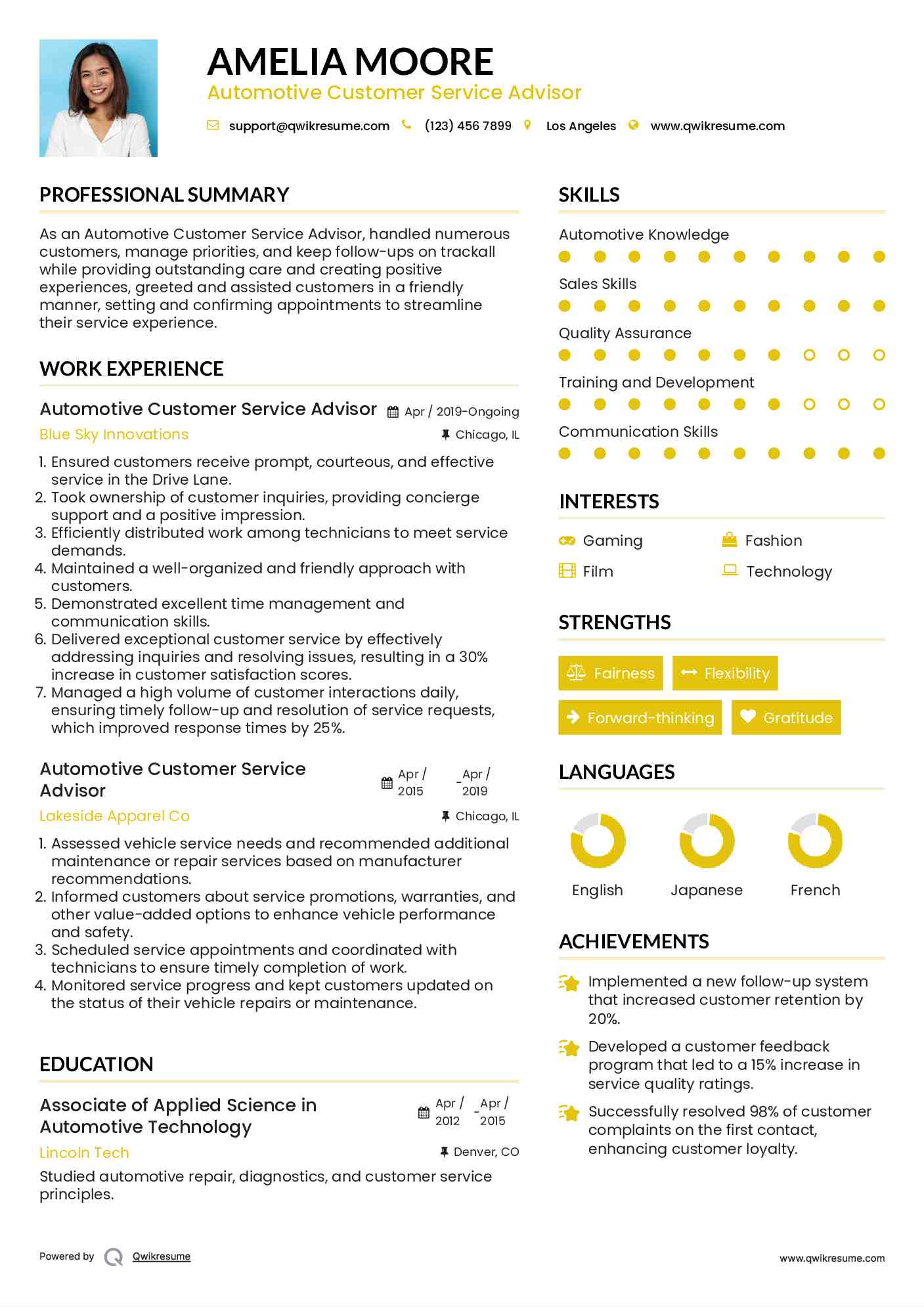 Automotive Customer Service Advisor Resume Format