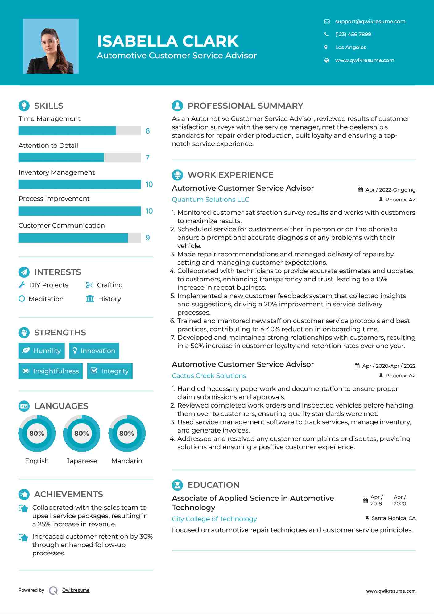 Automotive Customer Service Advisor Resume Sample