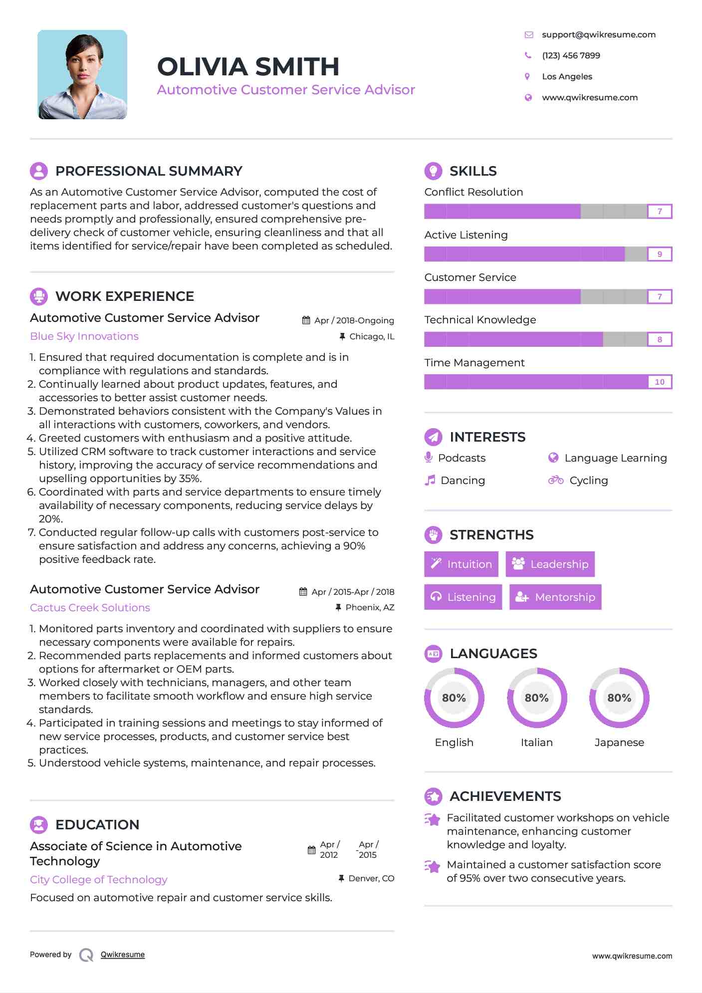 Automotive Customer Service Advisor Resume Template