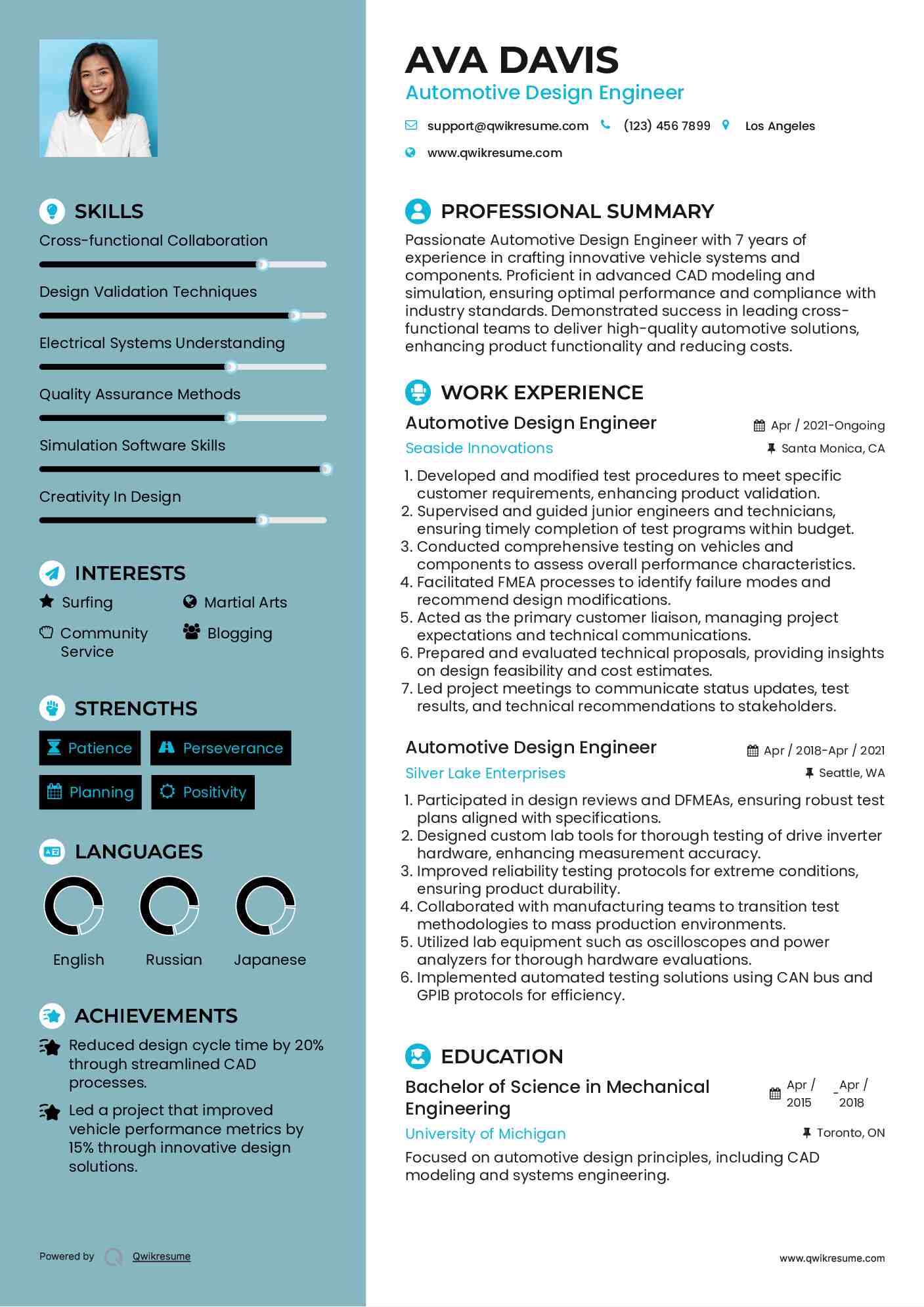 Automotive Design Engineer Resume Example