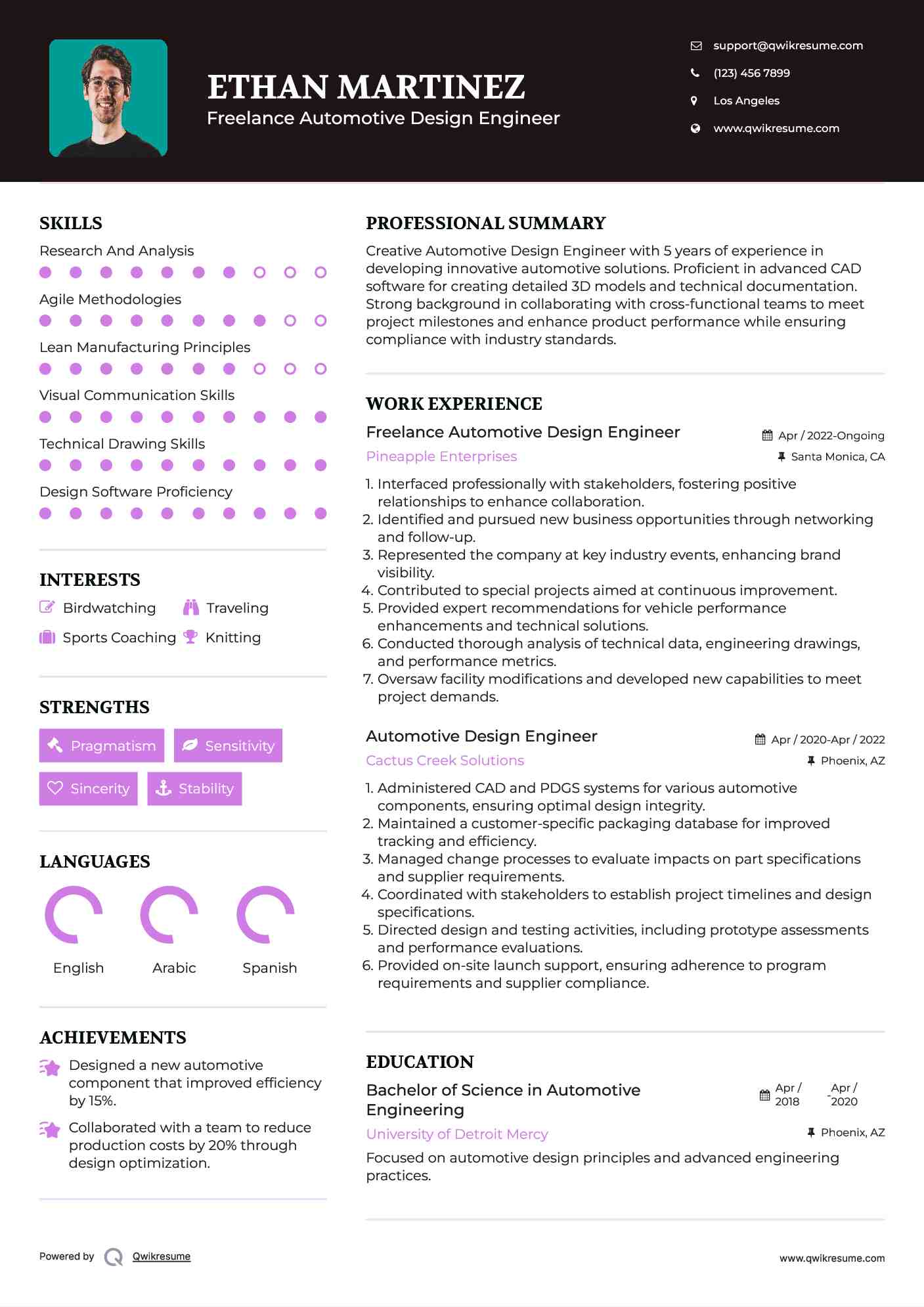 Freelance Automotive Design Engineer Resume Model