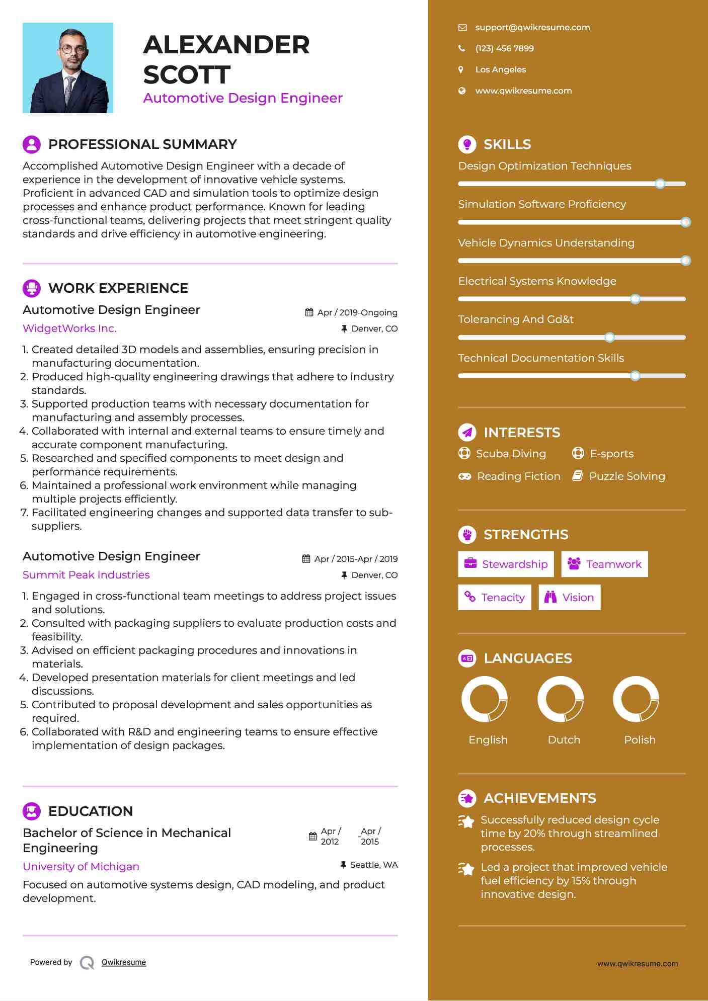 Automotive Design Engineer Resume Samples QwikResume