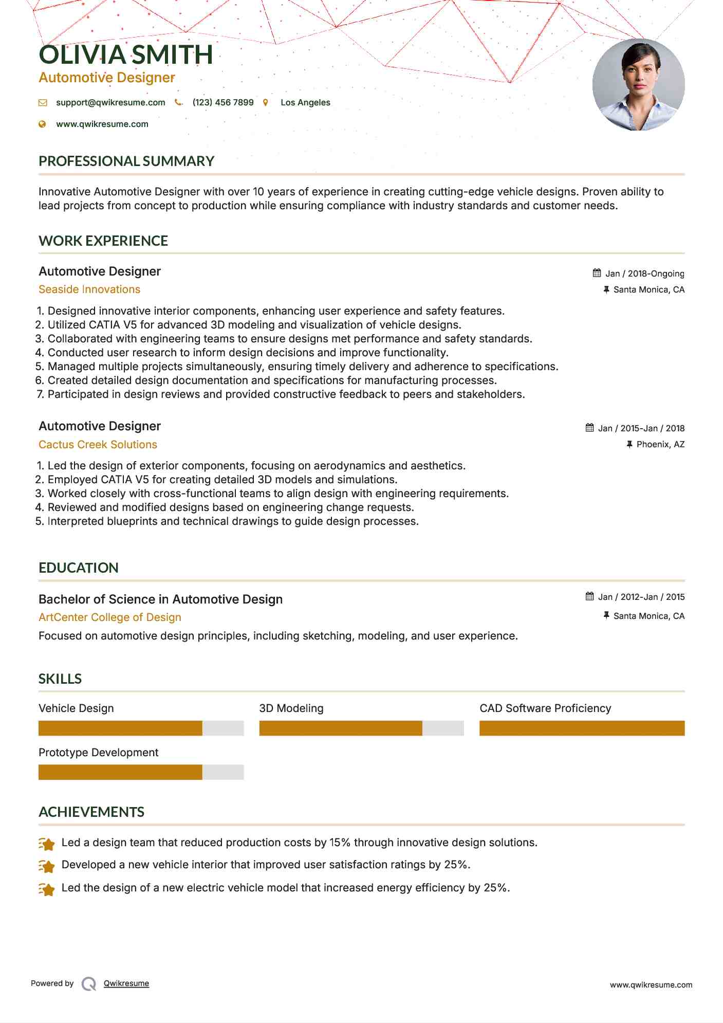 Automotive Designer Resume Template