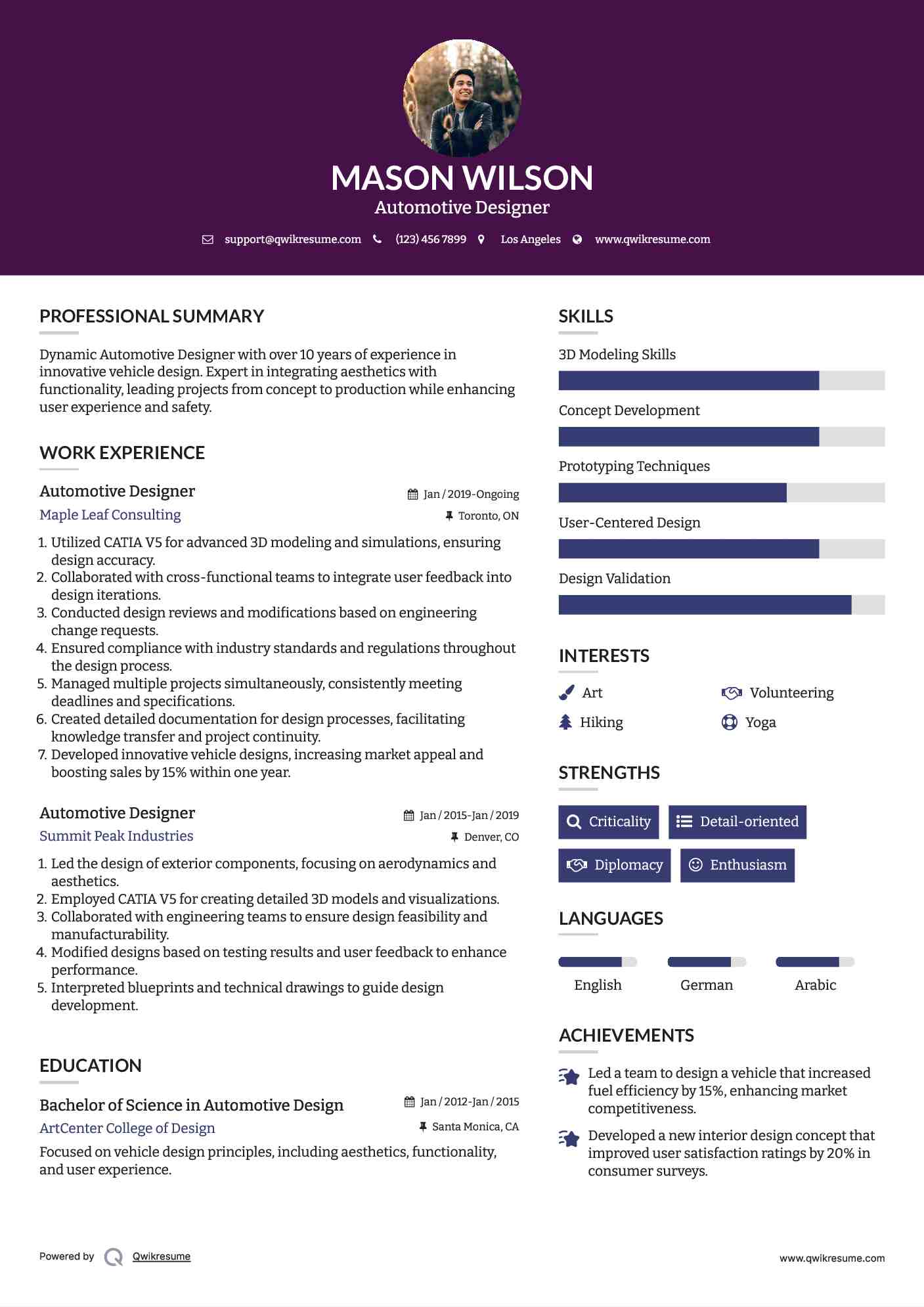Automotive Designer Resume Sample