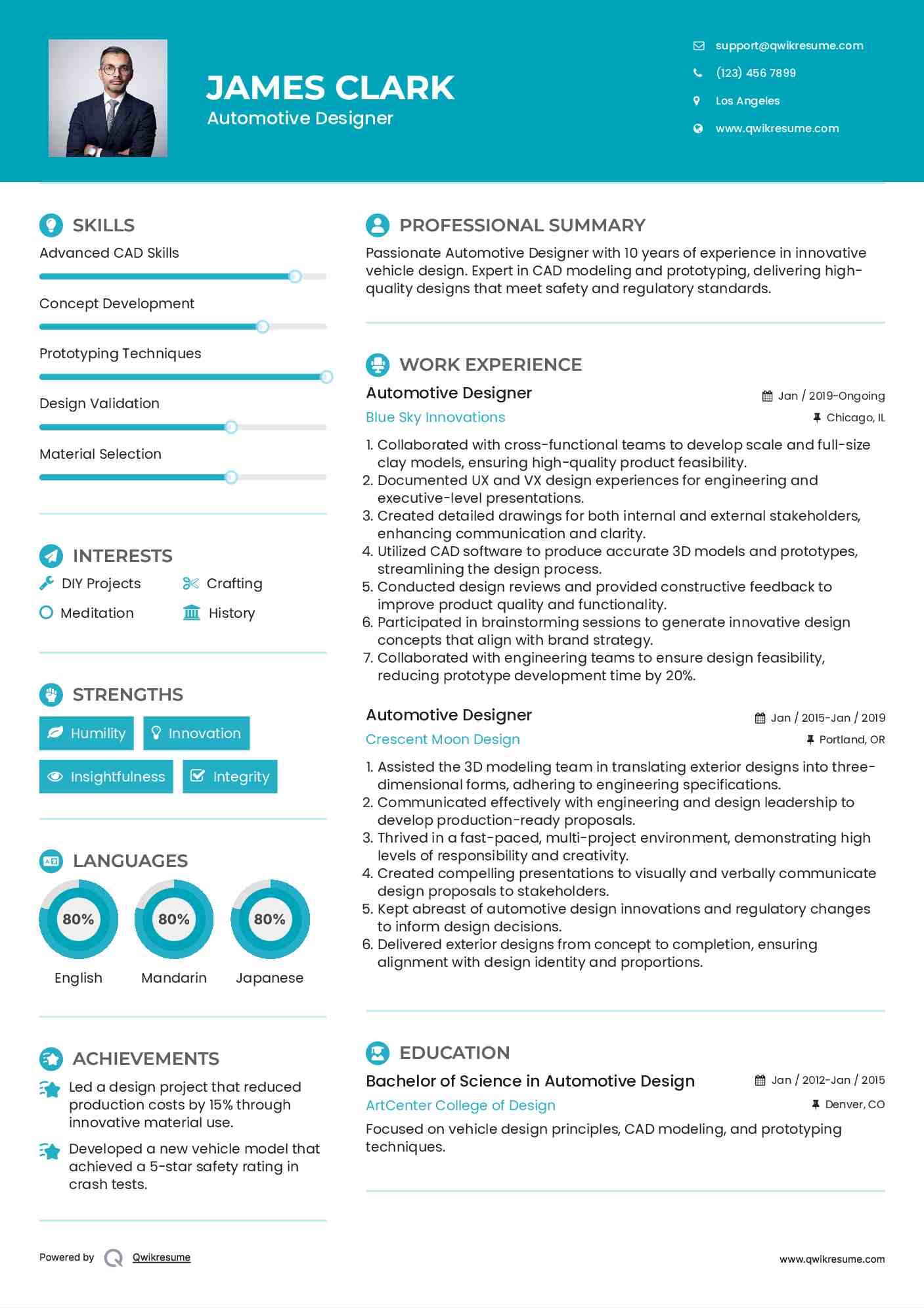 Automotive Designer Resume Template