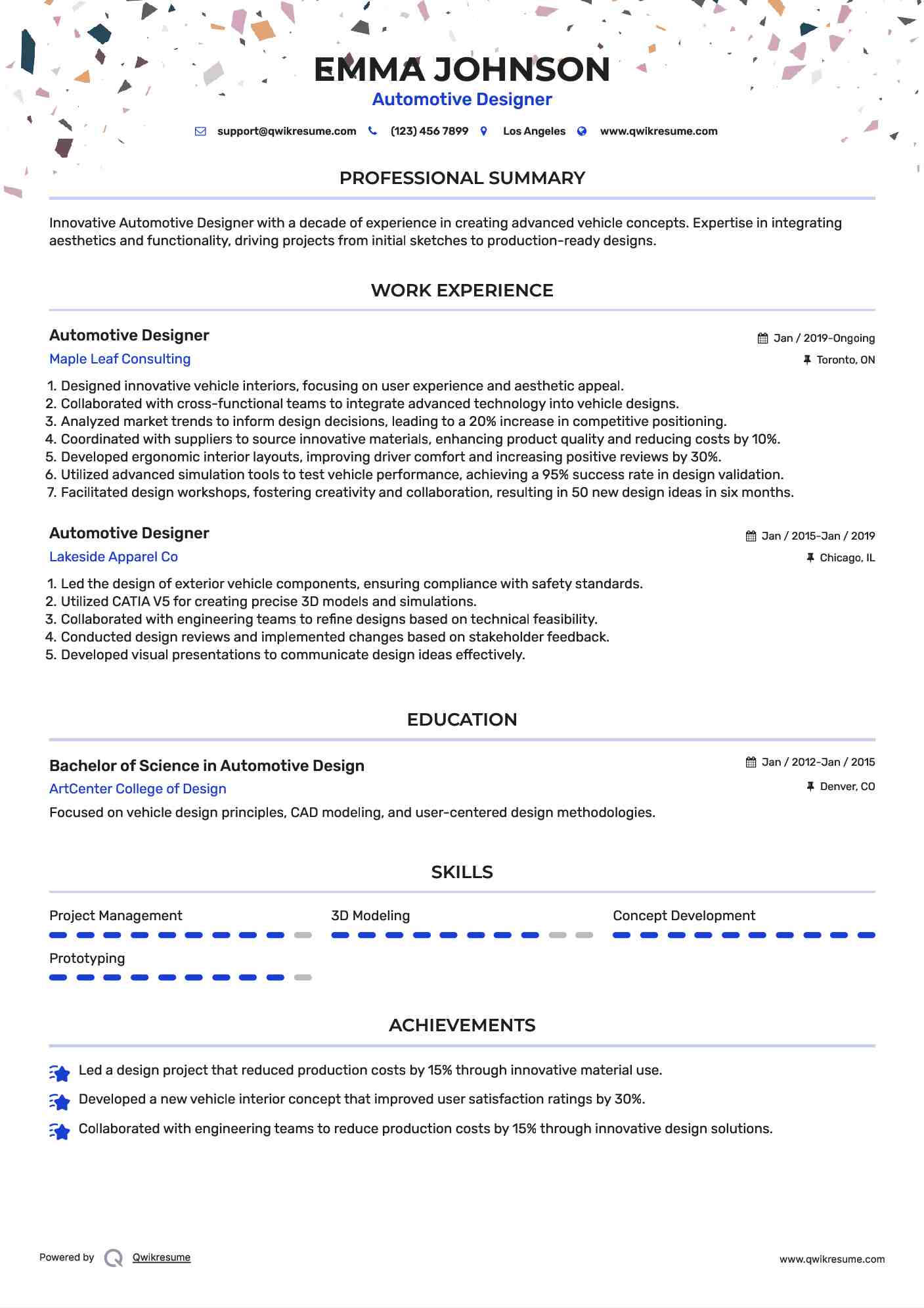 Automotive Designer Resume Model