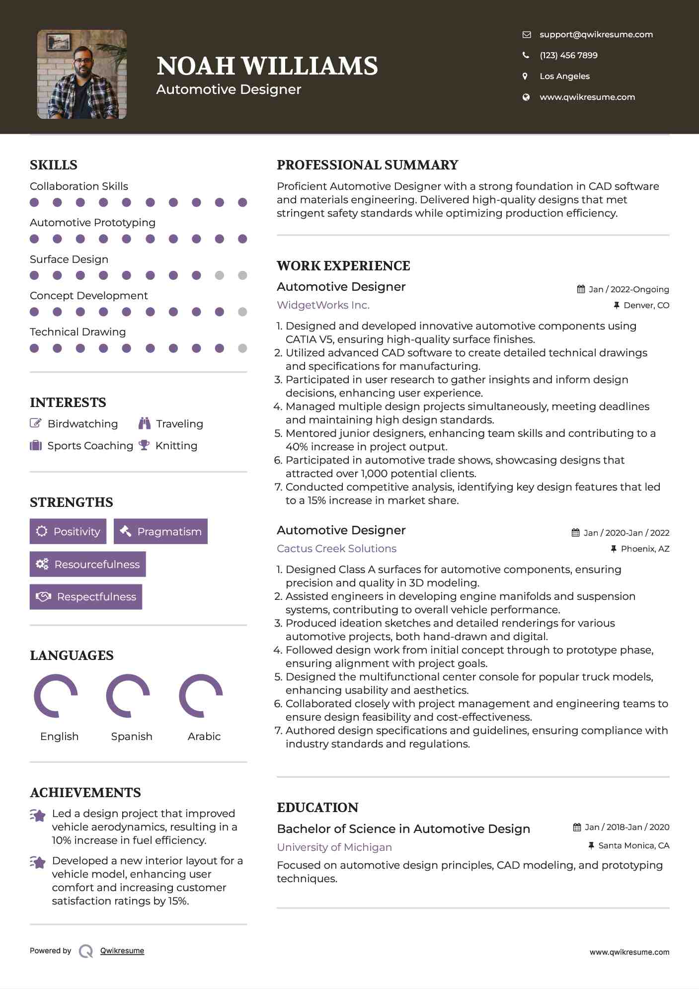 Automotive Designer Resume Example