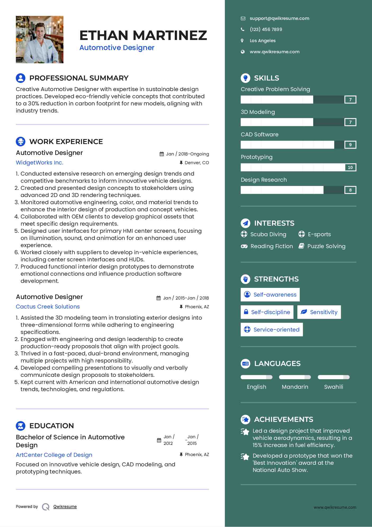 Automotive Designer Resume Model