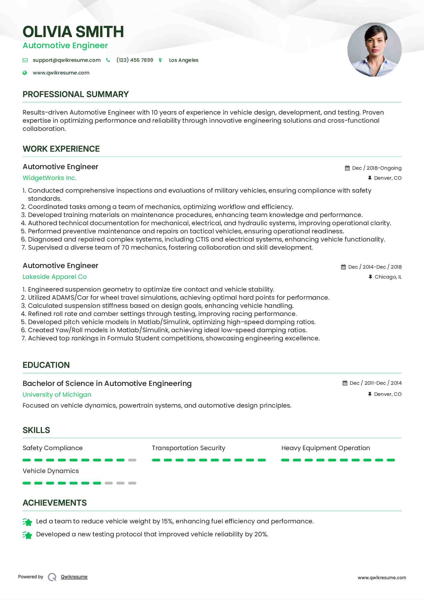 Automotive Engineer Resume Template