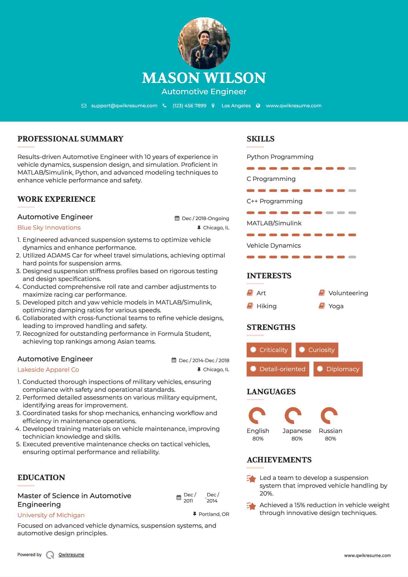 Automotive Engineer Resume Format