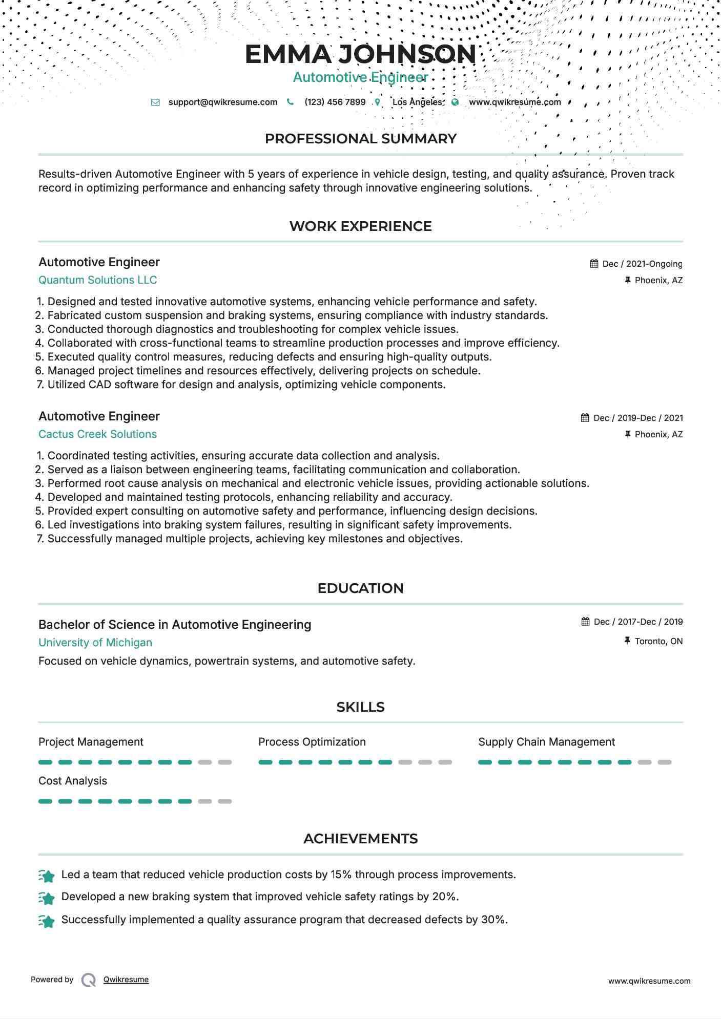 Automotive Engineer Resume Format