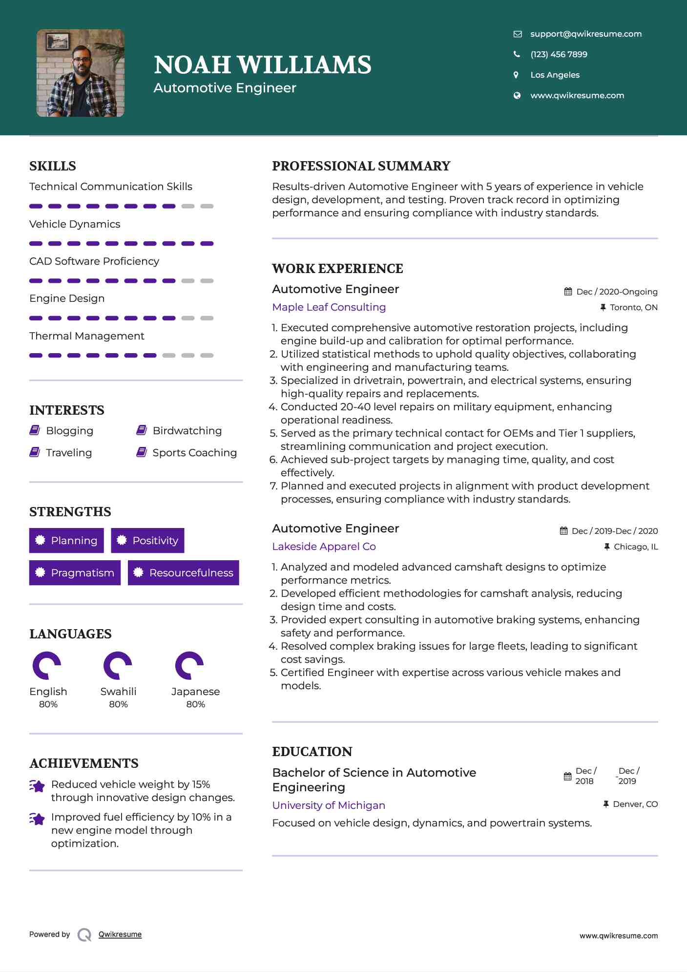 Automotive Engineer Resume Model