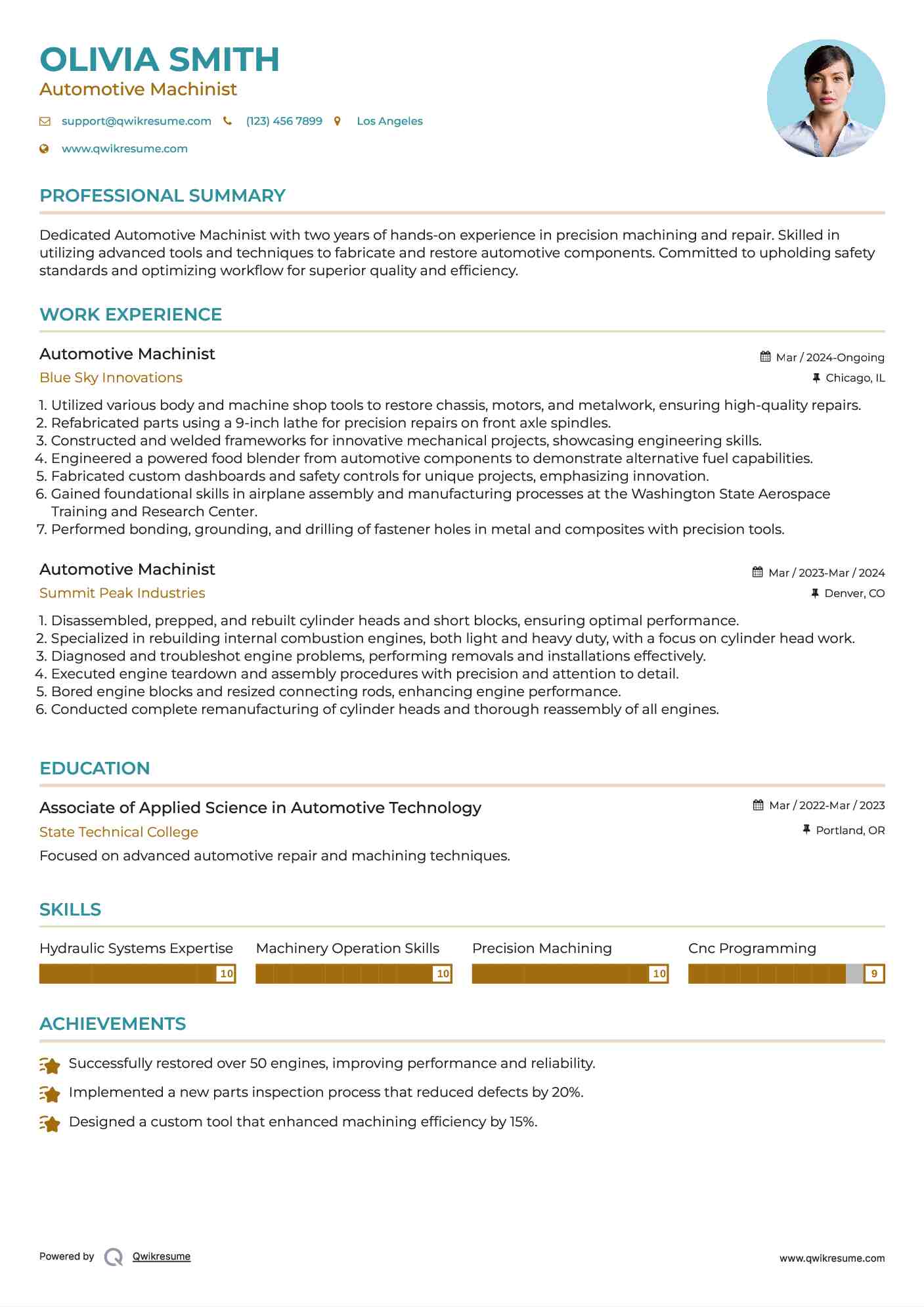 Automotive Machinist Resume Format