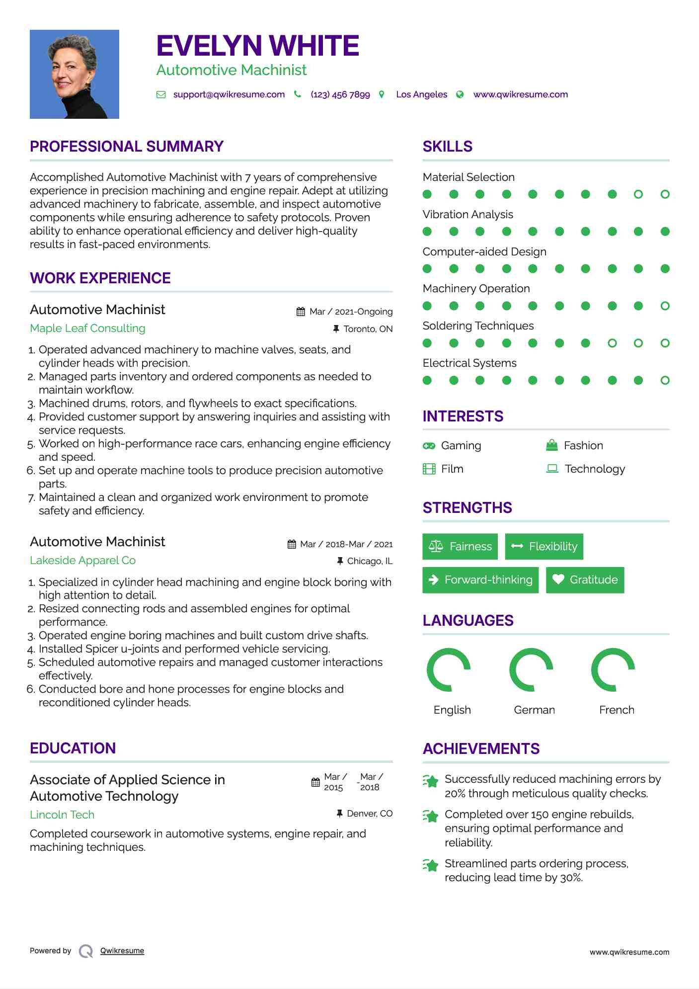Automotive Machinist Resume Format
