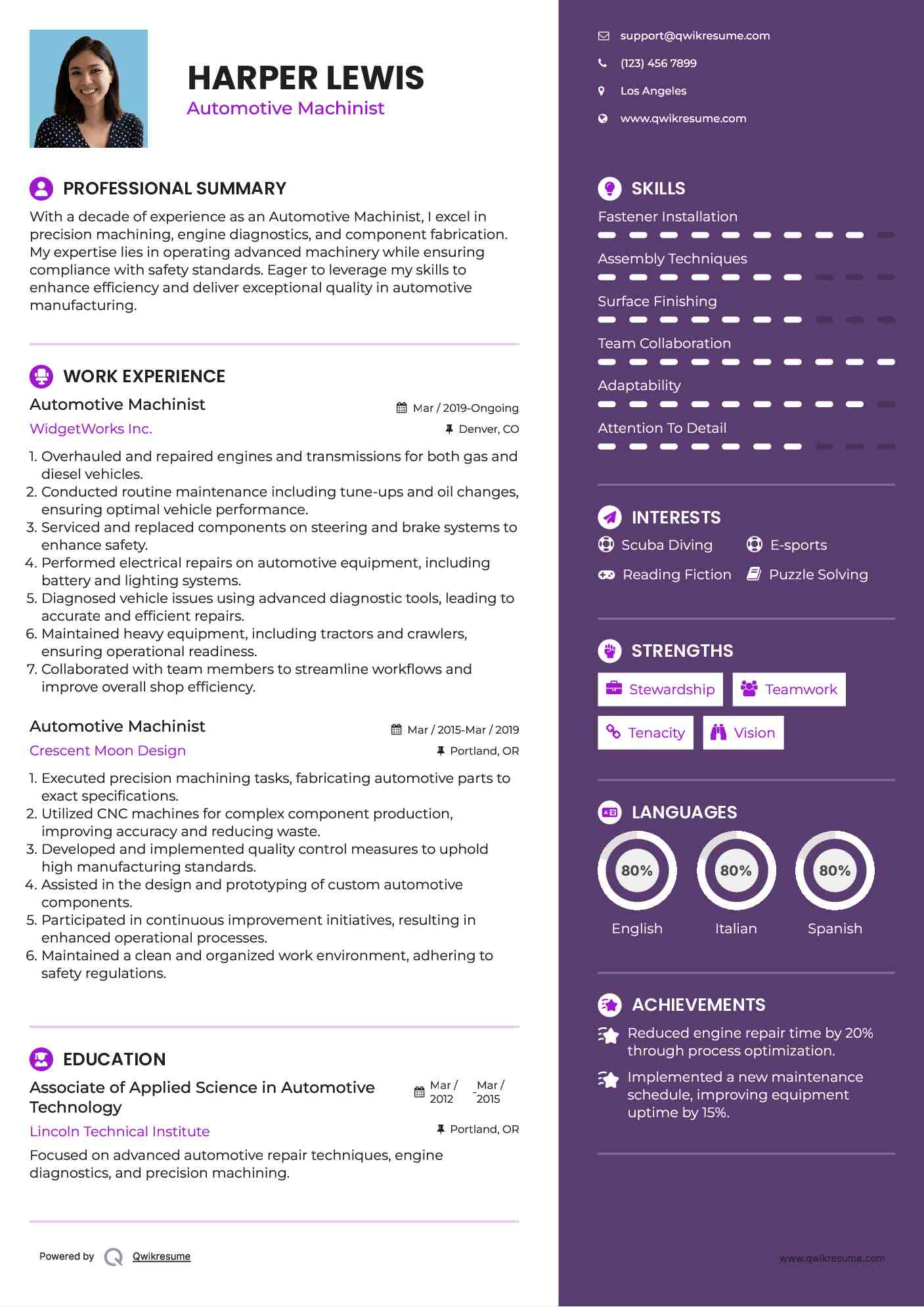 Automotive Machinist Resume Format