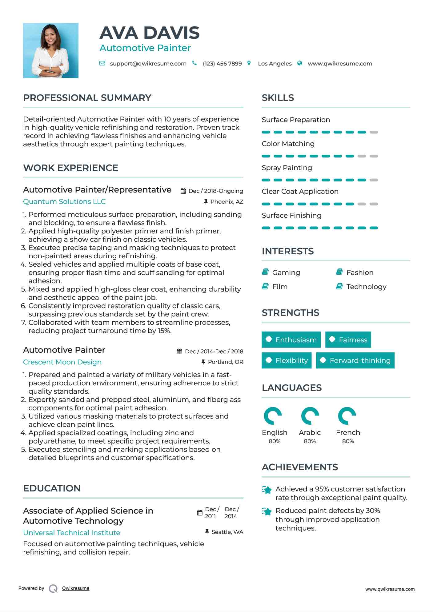 Automotive Painter Resume Samples QwikResume