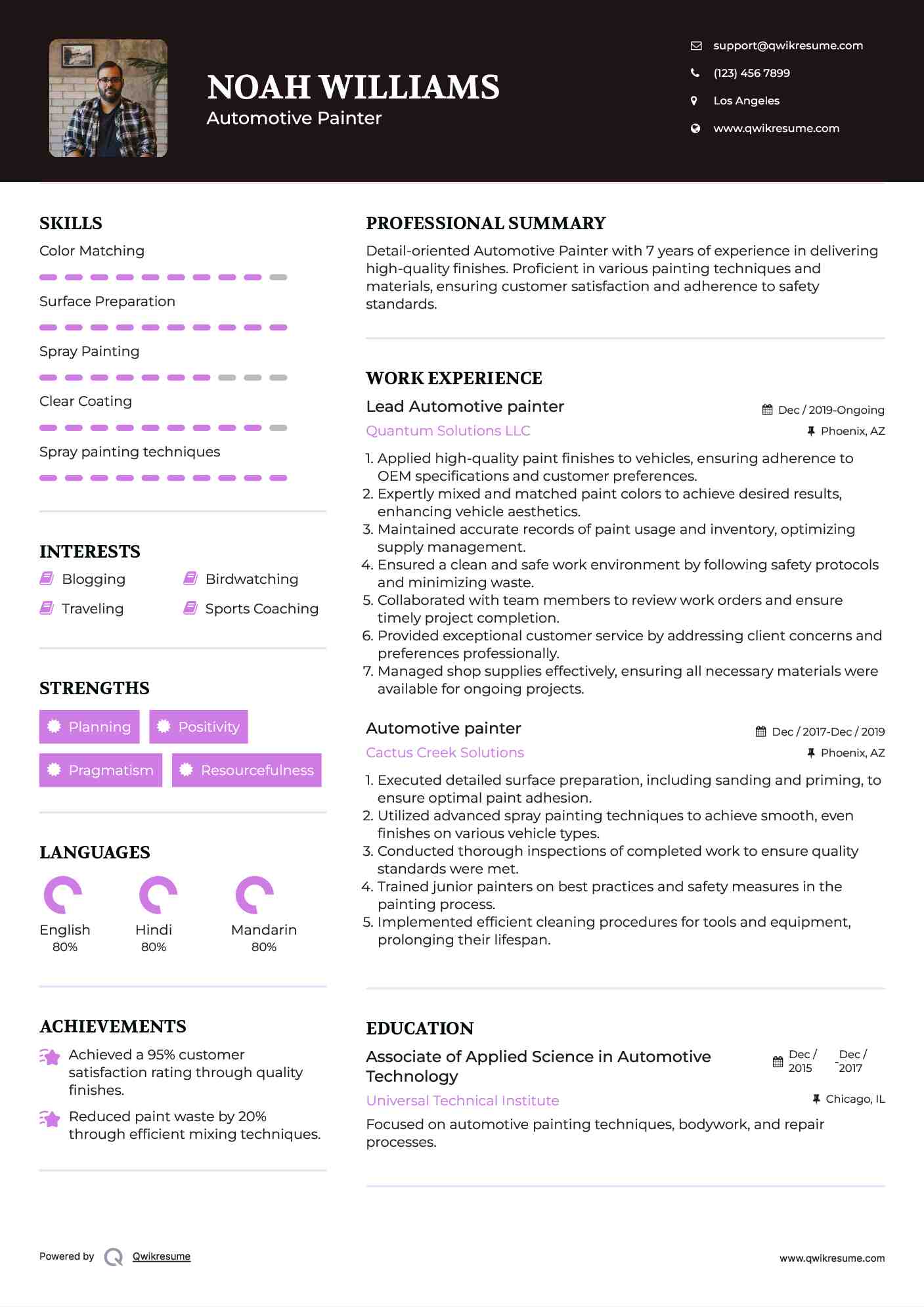 Automotive Painter Resume Samples QwikResume