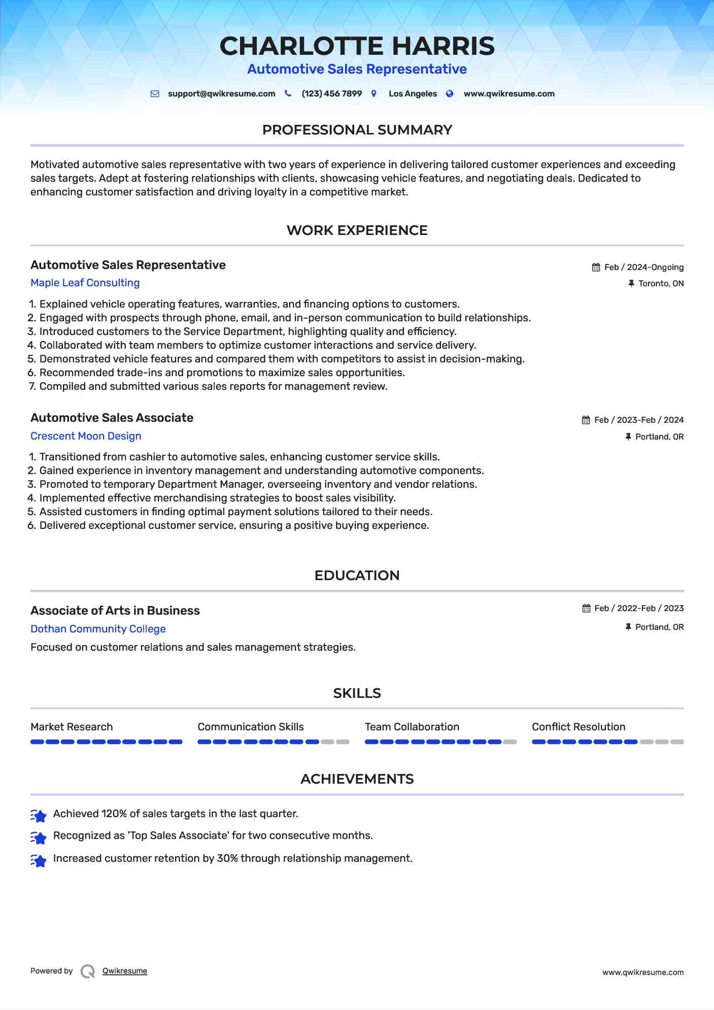 Automotive Sales Representative Resume Template