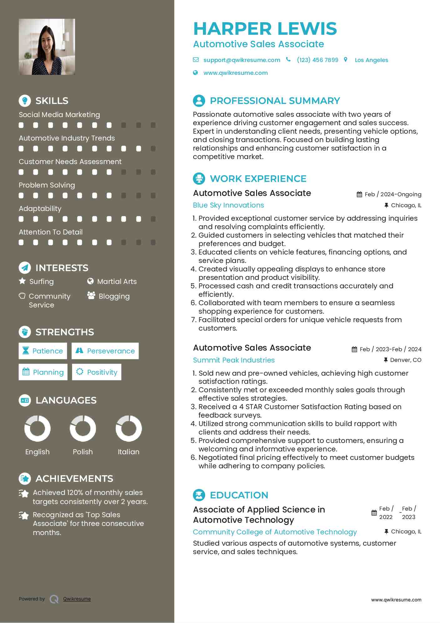 Automotive Sales Associate Resume Format