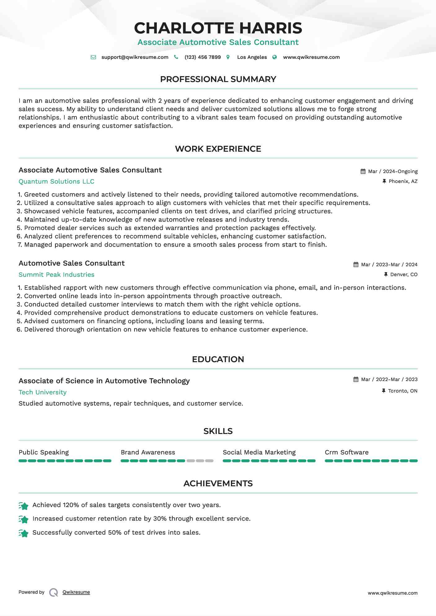 Automotive Sales Consultant Resume Samples QwikResume