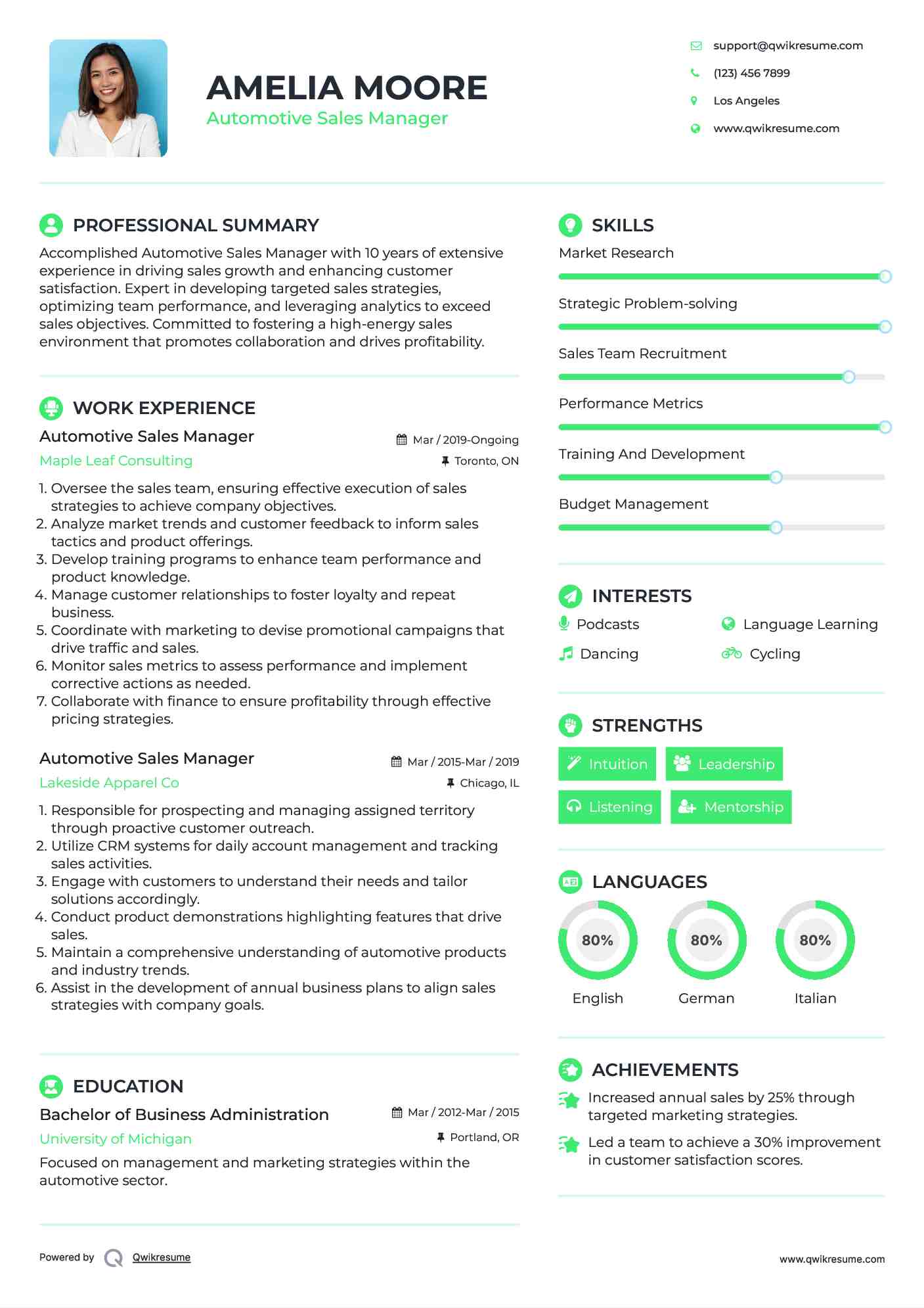 Automotive Sales Manager Resume Template