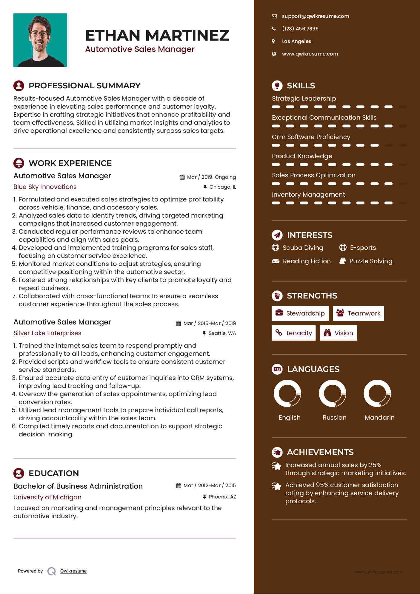 Automotive Sales Manager Resume Format