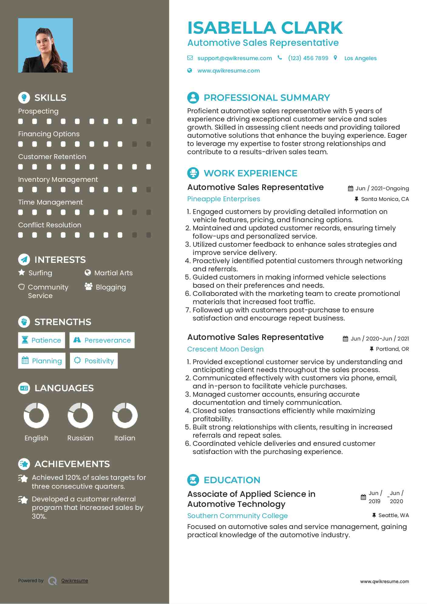 Automotive Sales Representative Resume Model