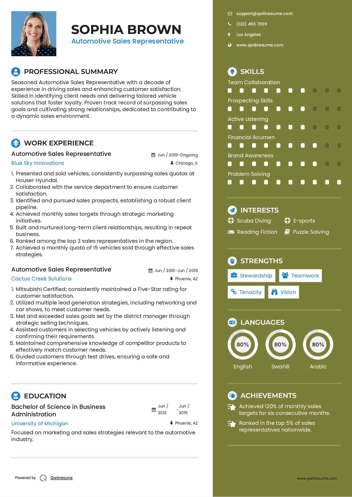 Automotive Sales Representative Resume Template