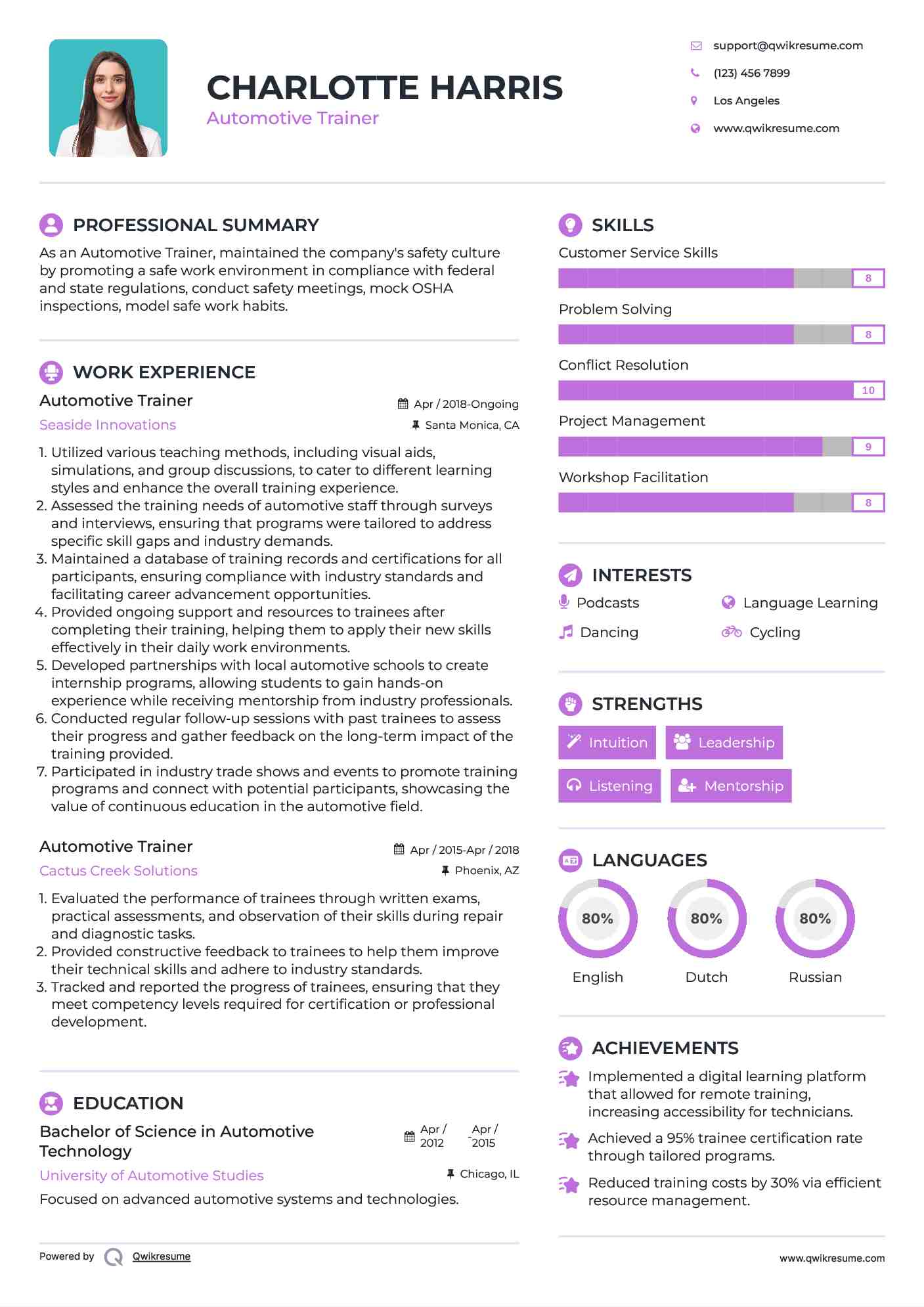 Automotive Trainer Resume Template