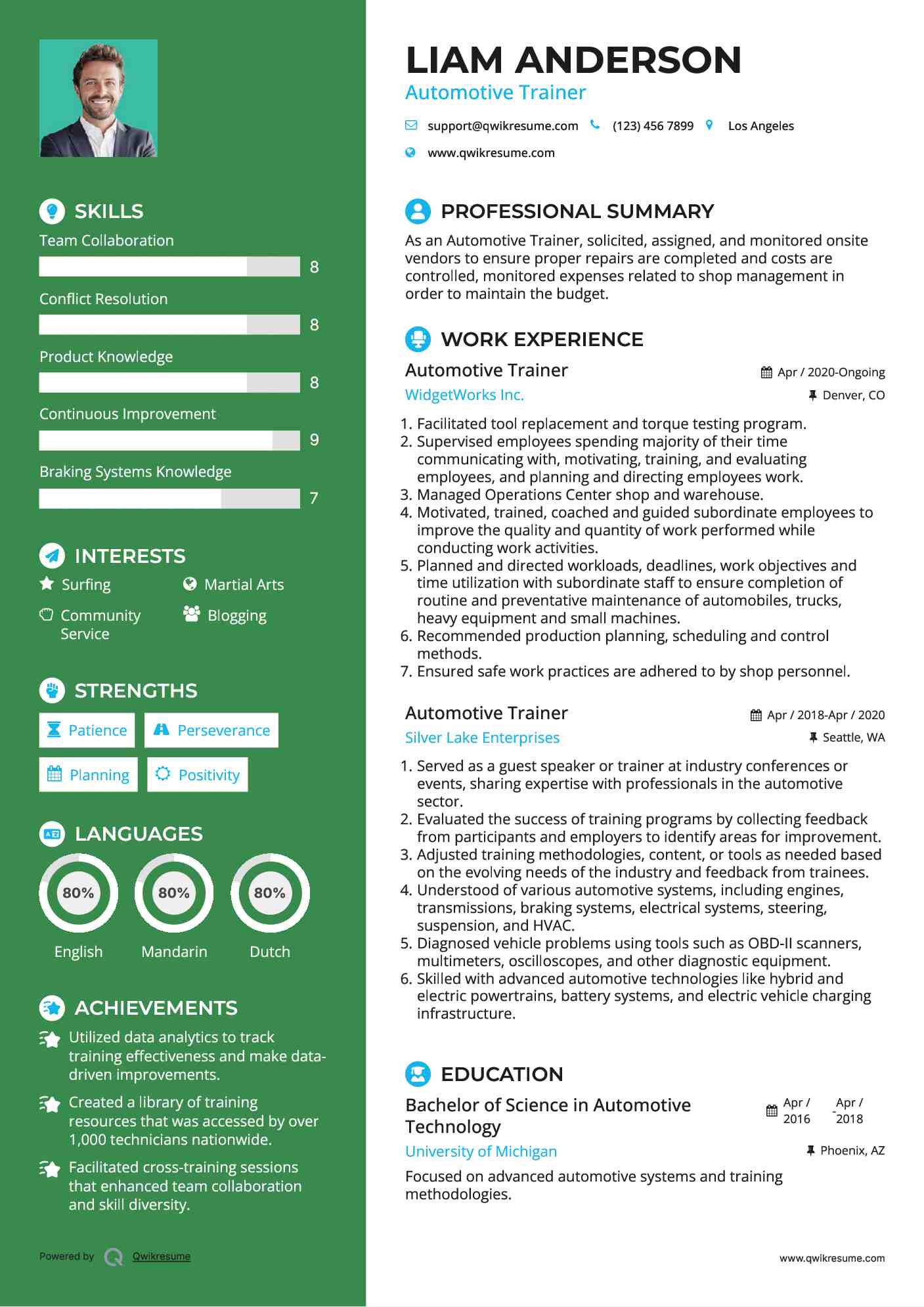 Automotive Trainer Resume Example