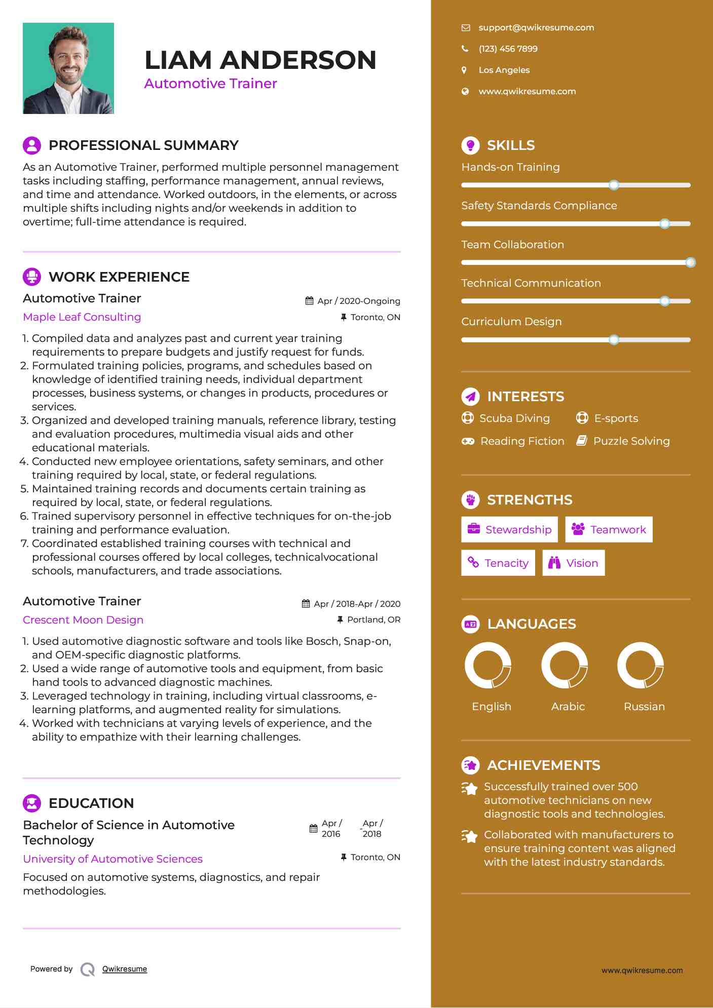 Automotive Trainer Resume Format