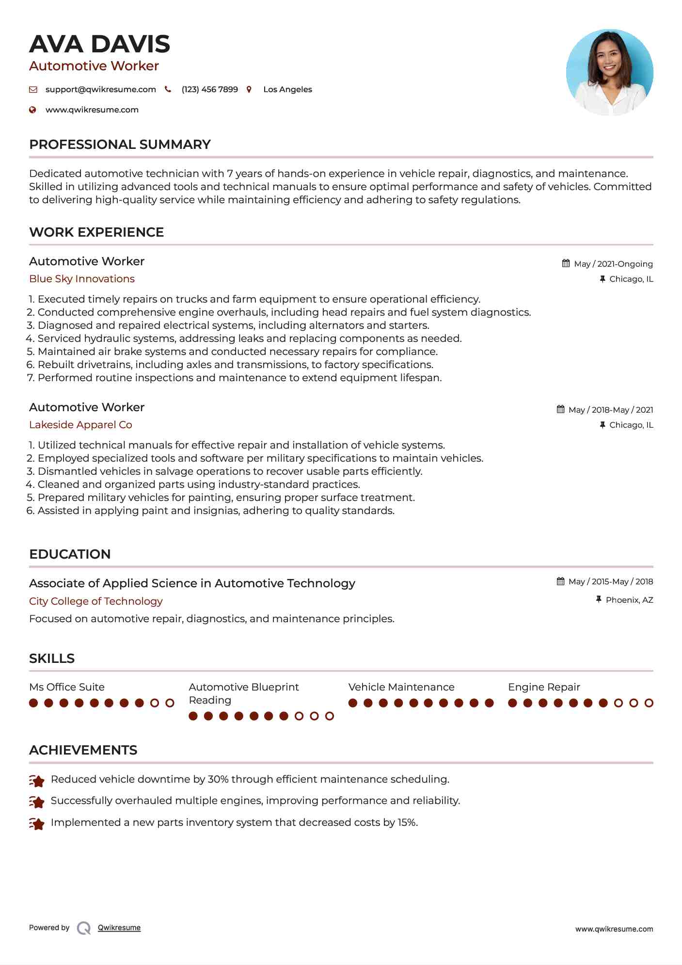 Automotive Worker Resume Format