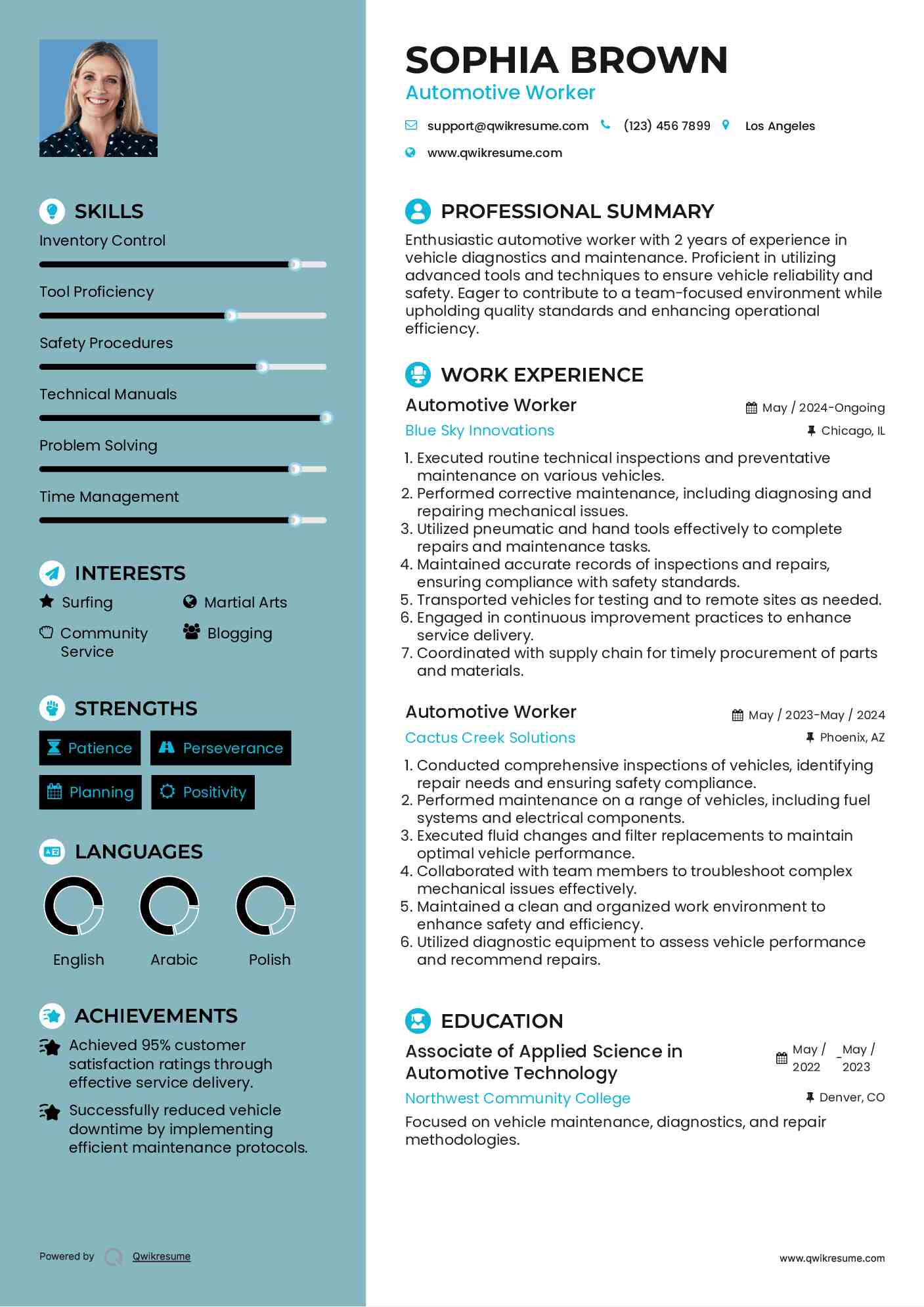 Automotive Worker Resume Template