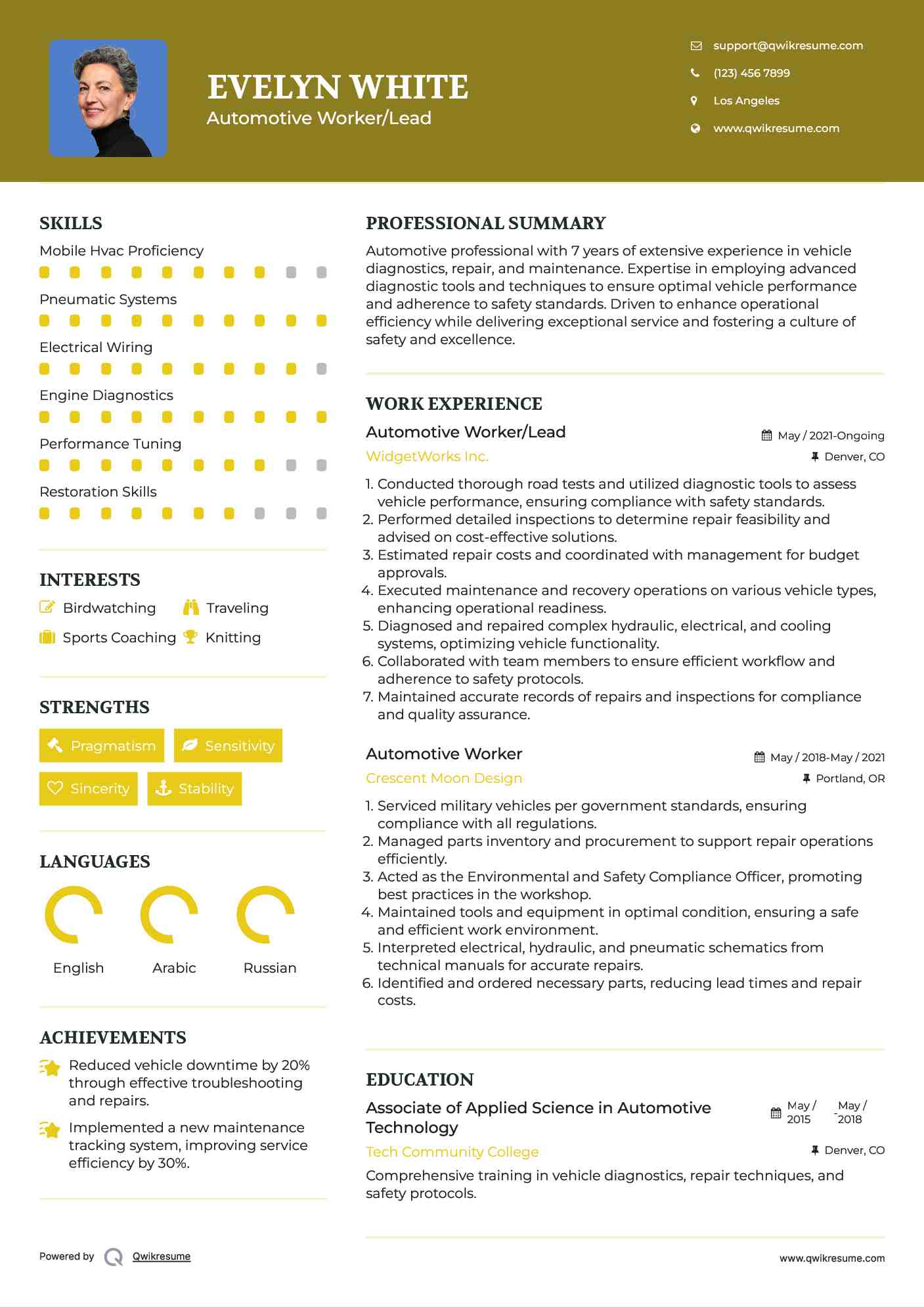 Automotive Worker/Lead Resume Model