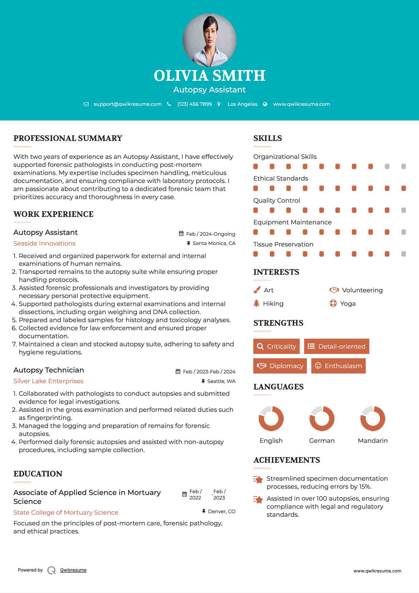 Autopsy Assistant Resume Example