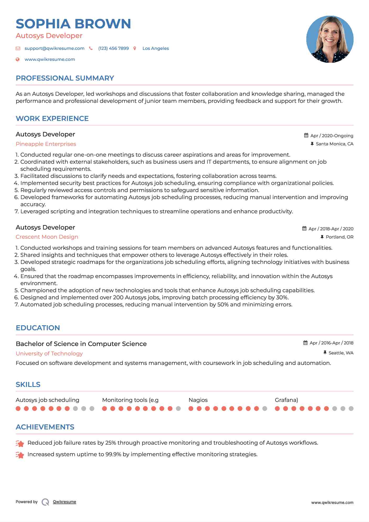 Autosys Developer Resume Model