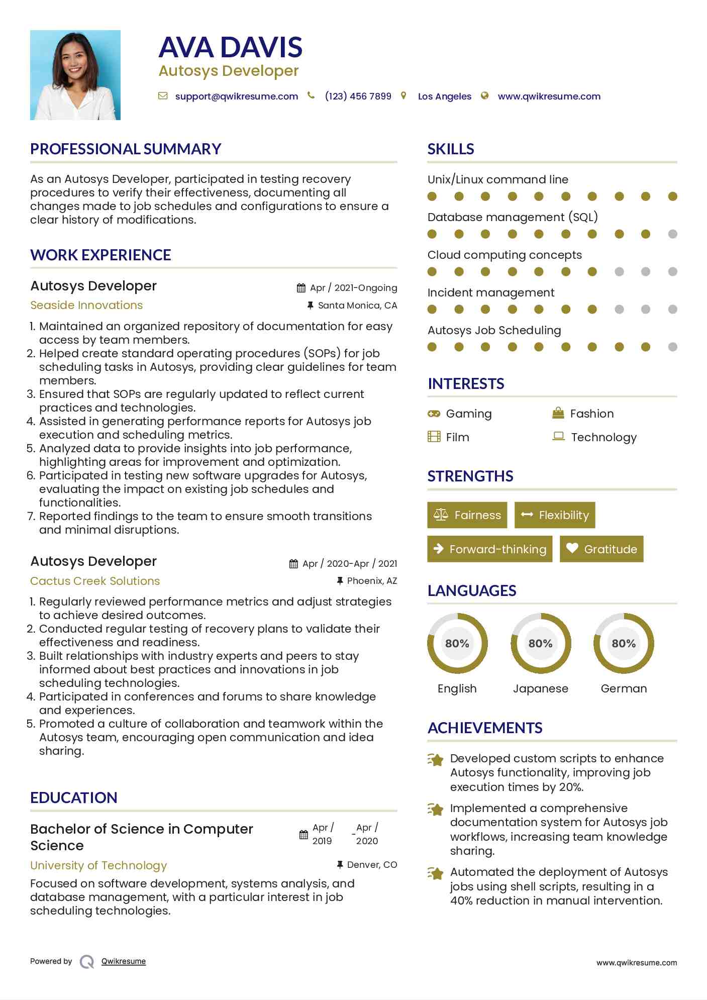 Autosys Developer Resume Sample