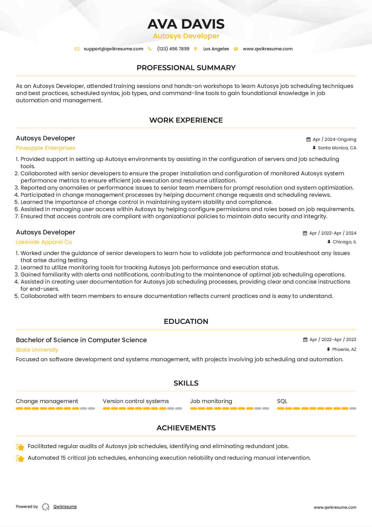 10+ Autosys Developer Resume Samples & Templates for 2025