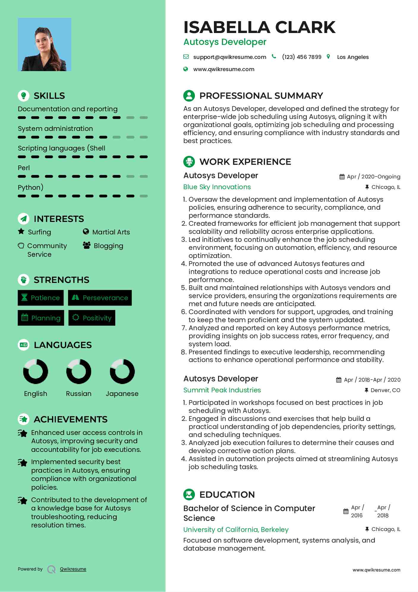 Autosys Developer Resume Model